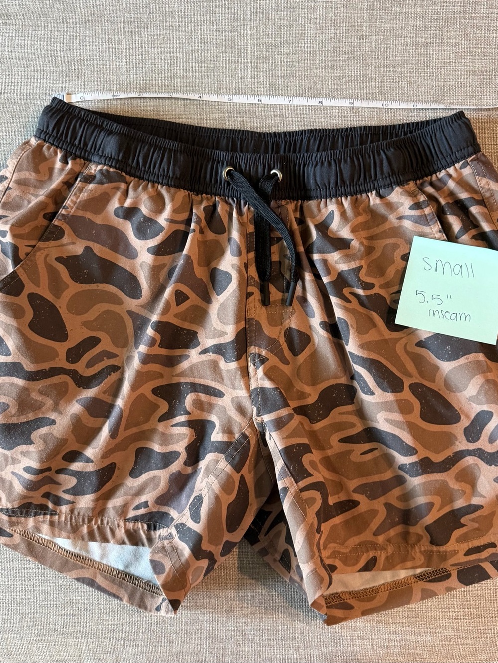 BURLEBO Brown Camo Swim Trunks with Black Waistband